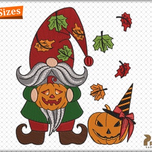 Halloween Gnome Embroidery Design, Autumn Fall Gnome Embroidery Files, Pumpkin Gnome Embroidery Design, Gnome Machine Embroidery Patterns