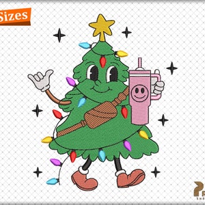 Christmas Tree Stanley Cup Embroidery Design, All Spruced Up Bougie Tree, Christmas Tree Cake with Coffee Cup and Belt Bag Embroidery Design