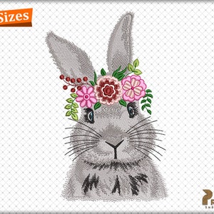 Bunny with Flowers Embroidery Design, Floral Rabbit Needlework Pattern, Cute Floral Bunny Embroidery Pattern - DIY Digital Download