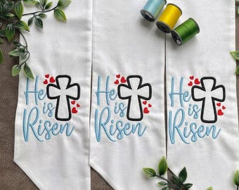 Easter Floral Cross Embroidery Design, Spring Flower Cross Machine Embroidery Files, He is Risen Christian Religious Baptism Embroidery File