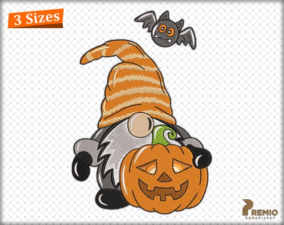 Halloween Gnome Embroidery Design, Pumpkin Gnome Embroidery Designs, Fall Autumn Gnome Machine Embroidery Design - DIGITAL DOWNLOAD