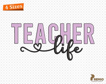 Teacher Life Embroidery design, Back to School Machine Embroidery Files, School Teachers Love Inspire Embroidery, Teacher Embroidery Designs