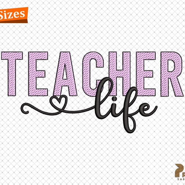 Teacher Life Embroidery design, Back to School Machine Embroidery Files, School Teachers Love Inspire Embroidery, Teacher Embroidery Designs