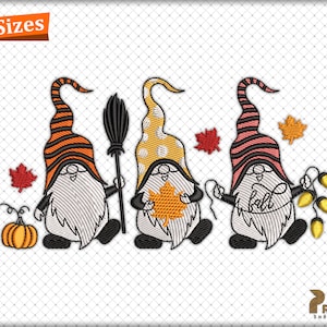 Halloween Gnome Embroidery Design, Pumpkin Gnome Embroidery Designs, Fall Autumn Gnome Machine Embroidery Design - DIGITAL DOWNLOAD