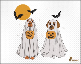 Dog Ghost Embroidery Designs, Spooky Animal Embroidery Design, Halloween Dog Embroidery Designs, Ghost Puppy Paw Machine Embroidery Files