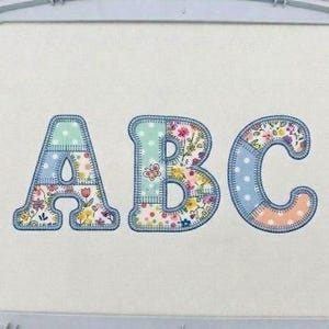Patchwork Applique Embroidery Font Set, Patchwork Applique Personalized Name Font, Spring Patchwork Embroidered Alphabets for Sweatshirt