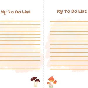 May include: Two blank to-do lists with the text "My To Do List" at the top of each page. The pages are decorated with a watercolor background and mushroom illustrations.