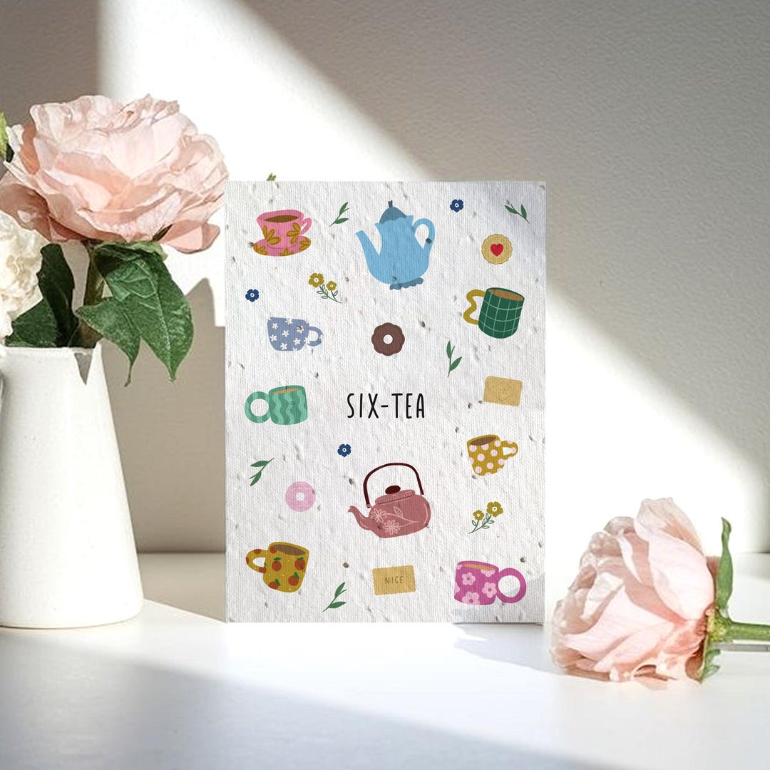 SIX-TEA Birthday Card | 60th Birthday Card | Plantable Seed Paper | Eco ...
