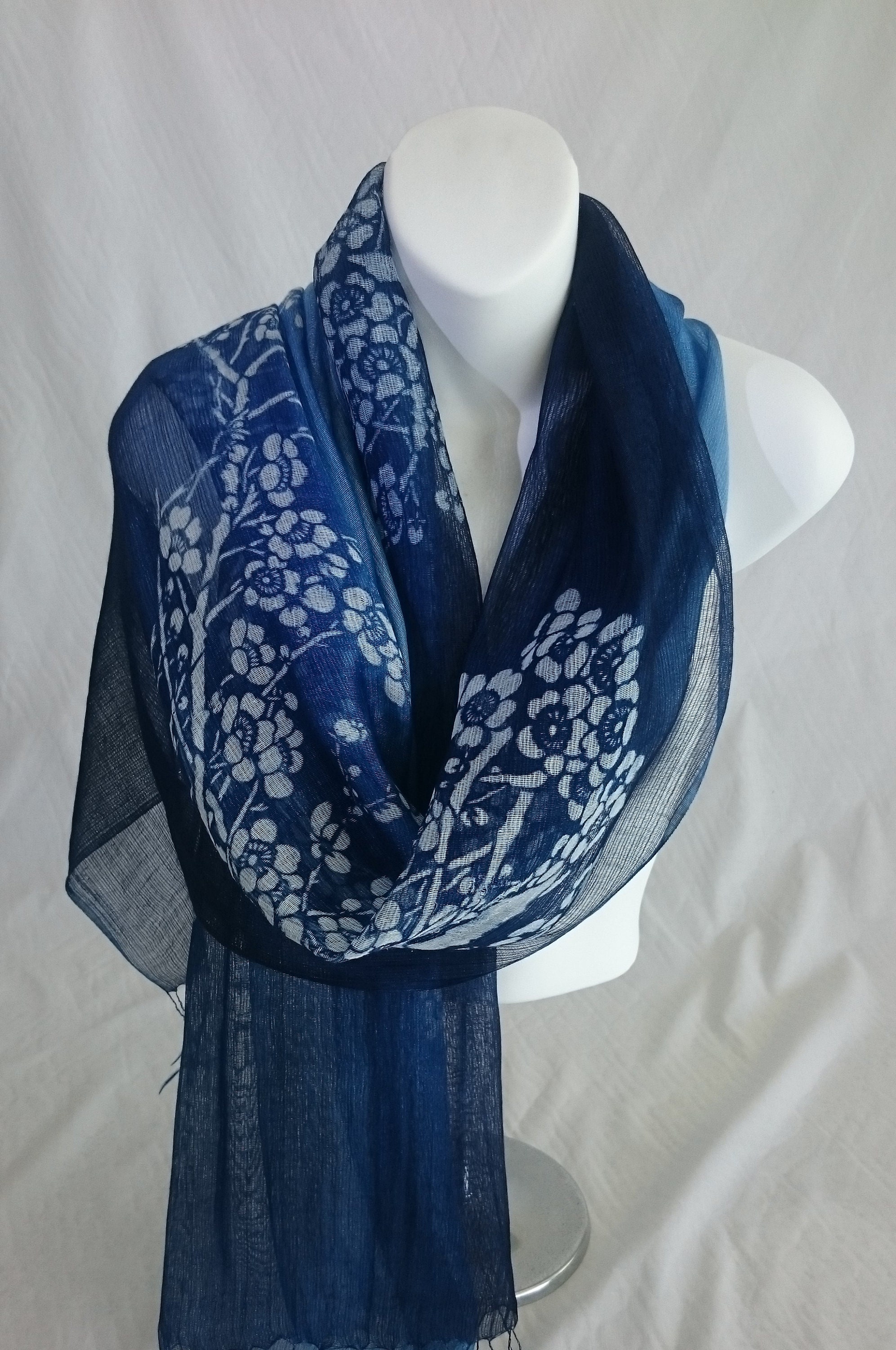 Natural indigo dye scarf Plum blossom Etsy