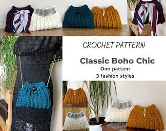 Modern gehaakt taspatroon, klassiek, boho, chic, gemakkelijk gehaakt taspatroon, koord, t-shirtgaren, dik garen, gehaakte tas, kleine tas