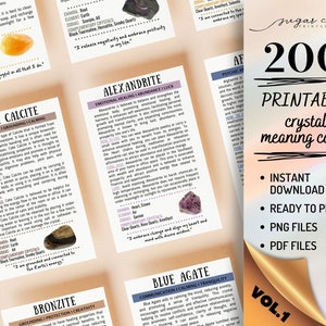 VOL.1 - Set of 200 printable crystal meaning cards Printable gemstone meaning jewelry display cards. Packaging inserts product labels info