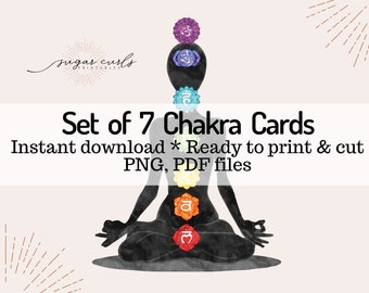 Set of 7 printable chakra cards. Seven chakra balancing healing jewelry display cards. Packaging inserts, product labels, chakras meditation