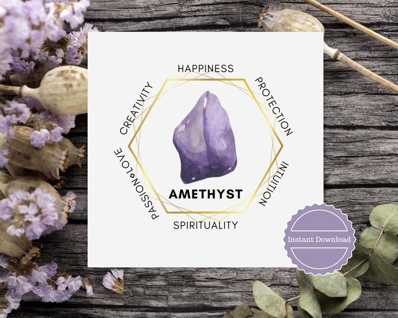 Amethyst Gemstone Printable Crystal Meaning Card Product Tags Etsy 