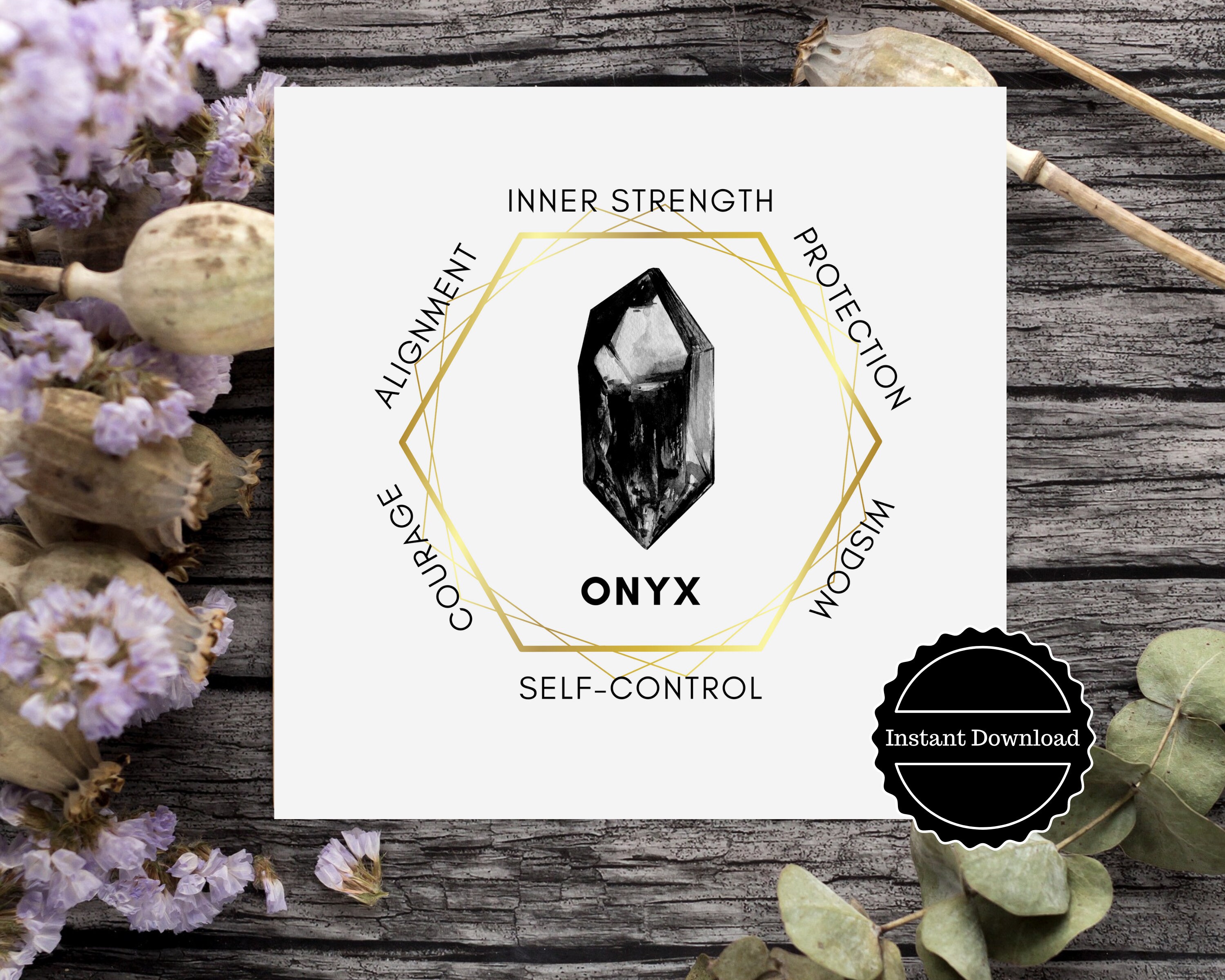 Black Onyx Gemstone Printable Crystal Meaning Card Digital Etsy