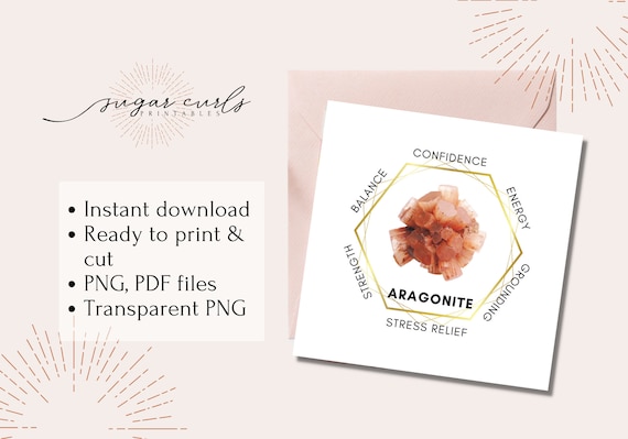 Aragonite cluster printable crystal meaning card. Digital download crystal sticker. Product tags printable labels stickers display cards