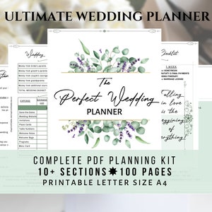 Lavender wedding printable wedding planner book. Eucalyptus digital wedding planner, Greenery printable wedding binder. Wedding organizer
