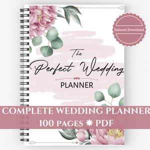 Printable wedding planner book. Peony digital wedding planner, printable wedding binder. Wedding checklist engagement gift wedding organizer