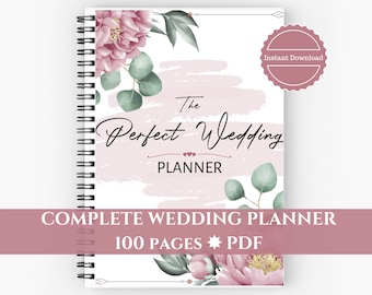 Printable wedding planner book. Peony digital wedding planner, printable wedding binder. Wedding checklist engagement gift wedding organizer