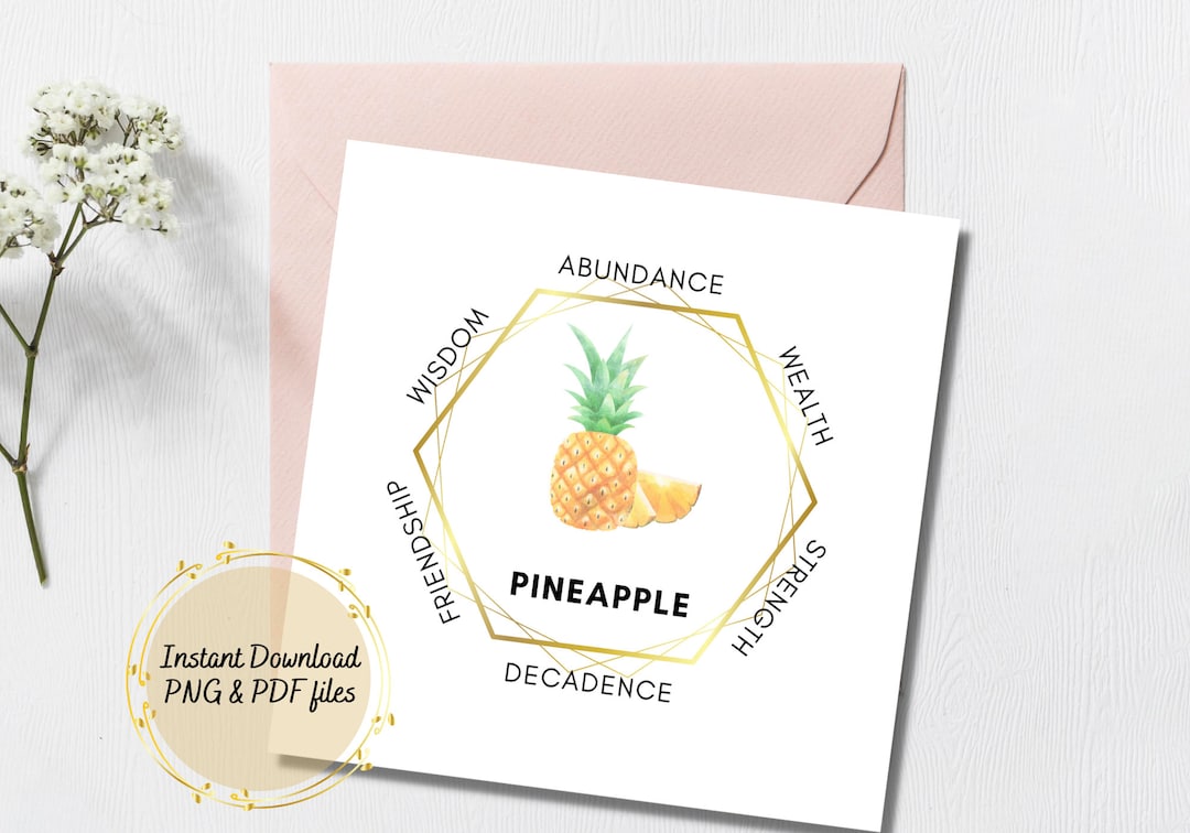 Pineapple Printable Meaning Card, Fruit Spiritual Meaning Product Tags