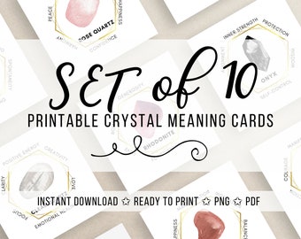 Set of 10 printable crystal meaning cards. Printable labels for gemstone meaning jewelry display cards. Packaging inserts, crystal sticker
