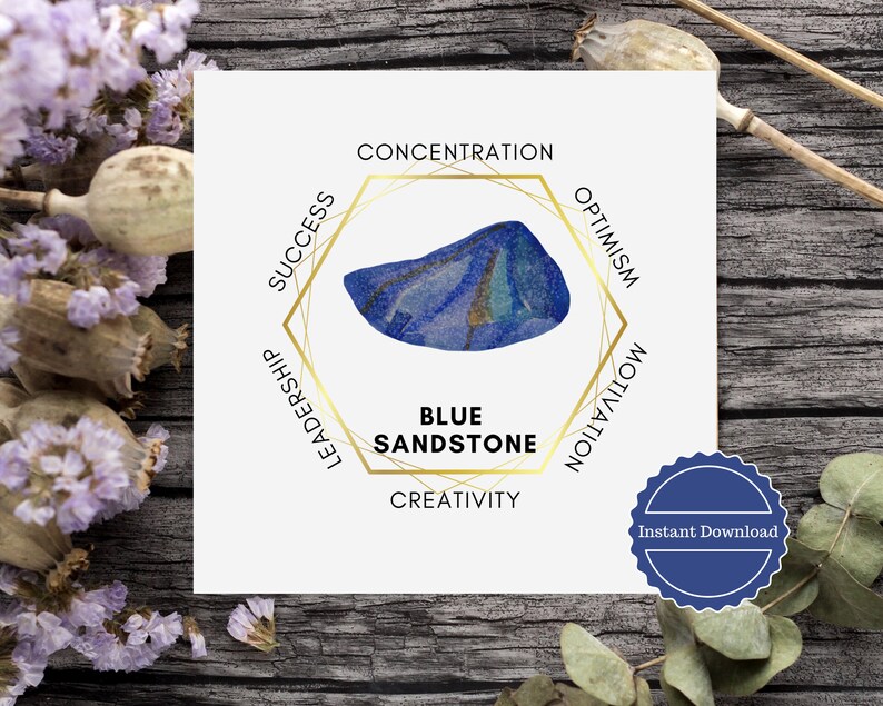Blue Sandstone Printable Crystal Meaning Card. Digital Etsy