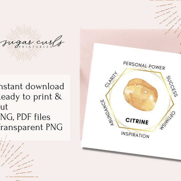 Citrine Meaning Printable Cards - Etsy