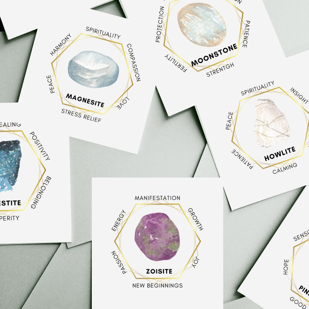 Crystal Lable Custom Set of 10 Printable Crystal Meaning Cards. PICK YOUR OWN Digital ...