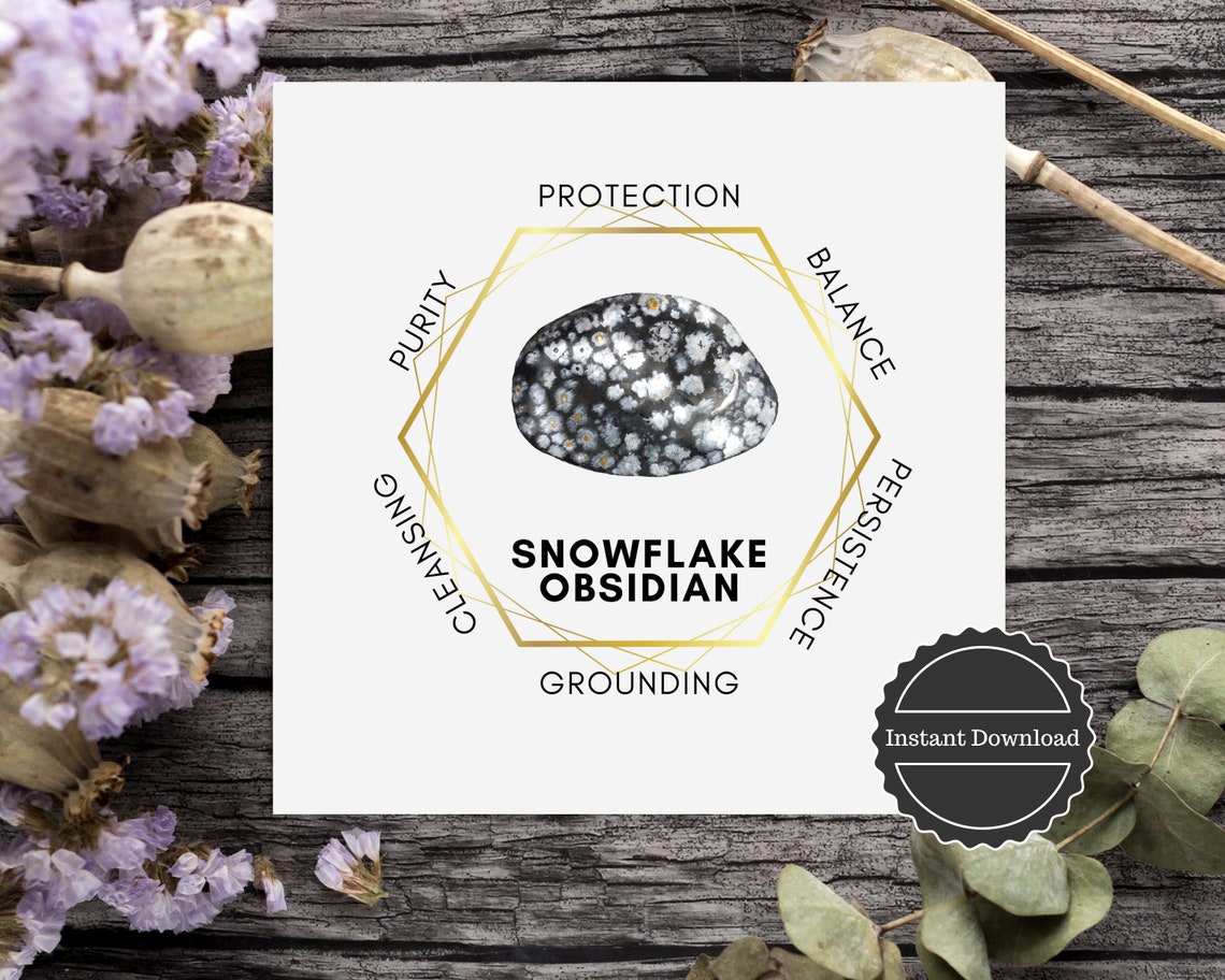 Snowflake Obsidian Gemstone Printable Crystal Meaning Card. Etsy