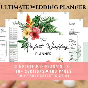 Printable wedding planner book. Destination wedding digital wedding planner, printable wedding binder. Wedding checklist, wedding organizer