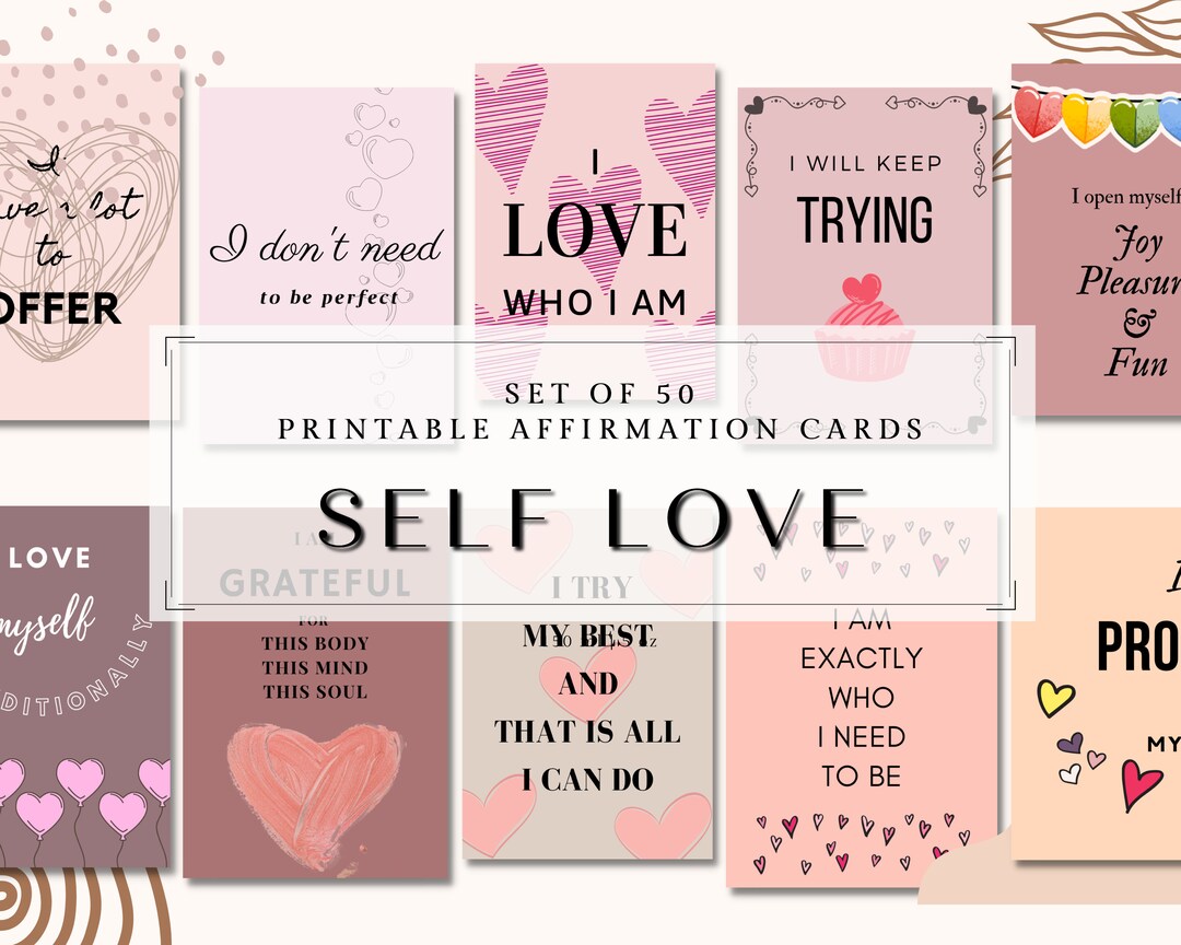 Set of 50 Printable Affirmation Cards for Self Love Print at Home, DIY ...