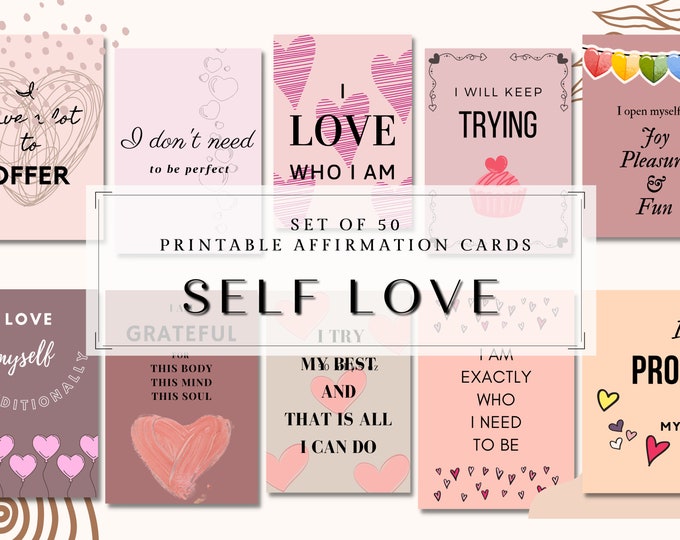 Set of 50 Printable Affirmation Cards for Self Love Print at Home, DIY ...