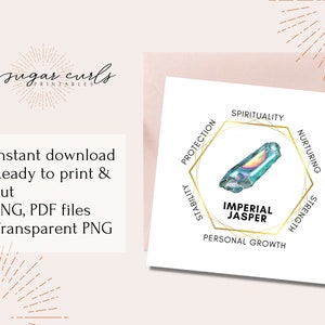 Imperial Jasper gemstone printable crystal meaning card Product printable labels gemstone meaning jewelry display cards Packaging inserts