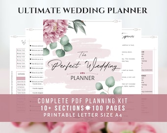 Printable wedding planner book. Peony digital wedding planner, printable wedding binder. Wedding checklist engagement gift wedding organizer