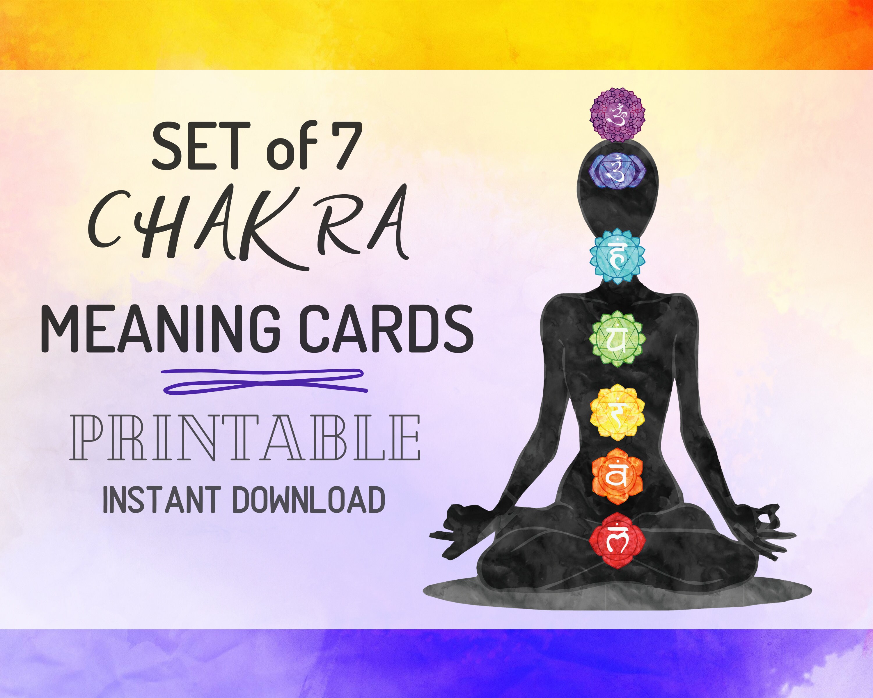 Set of 7 Printable Chakra Cards. Seven Chakra Balancing Etsy
