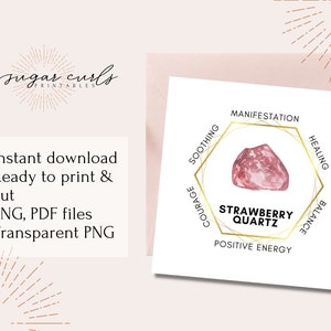 Strawberry Quartz gemstone printable crystal meaning card Product tags printable label meaning jewelry display cards Packaging insert