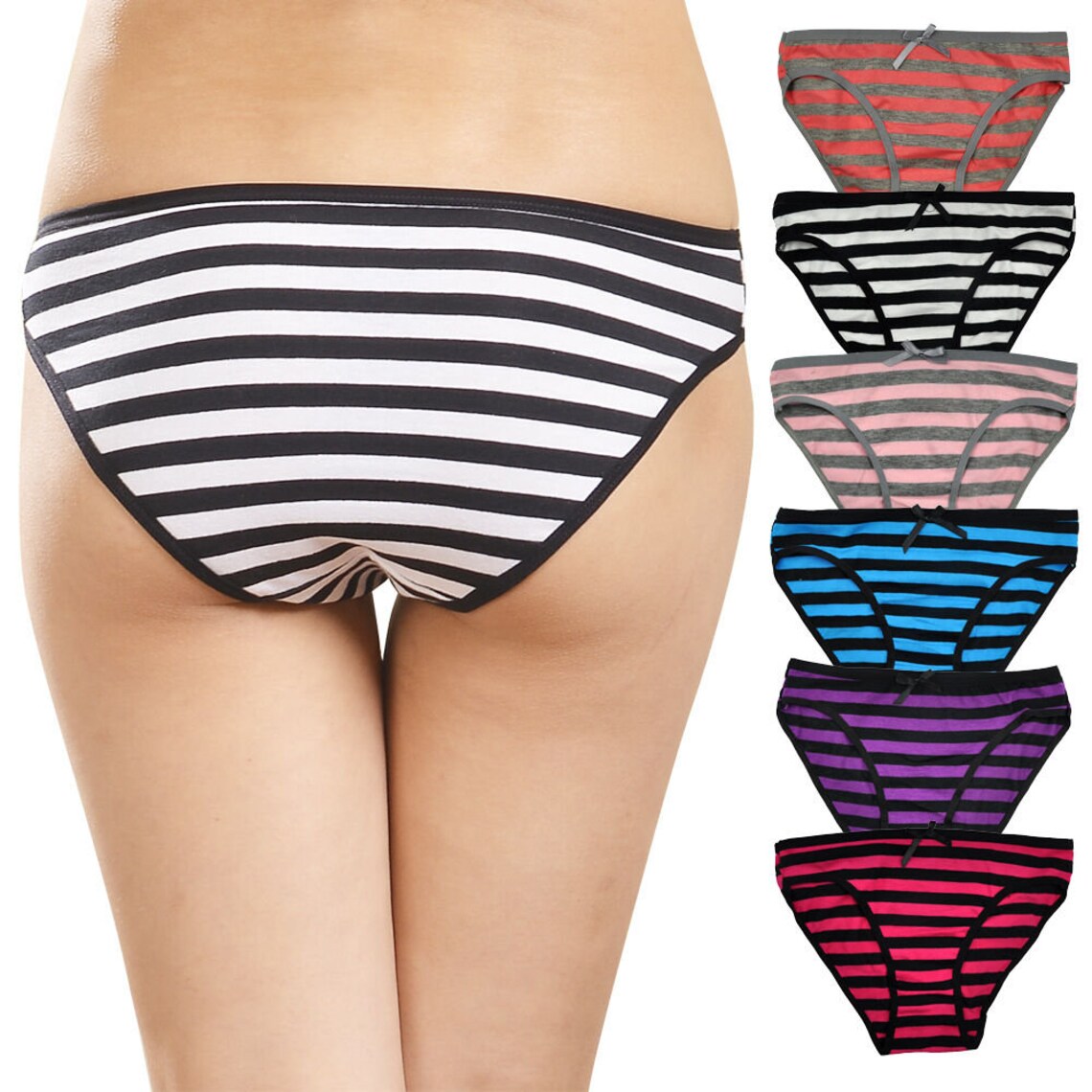 3 Pack Womens Cotton Underwear Ladies Striped Sexy Briefs Etsy