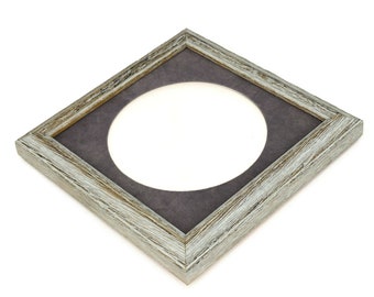 Gray Barn Wood Square or Diamond Picture Frame, Round Opening, Custom Fabric Mat, Choice of Size & Mat Color, Modern, Rustic, Minimal.