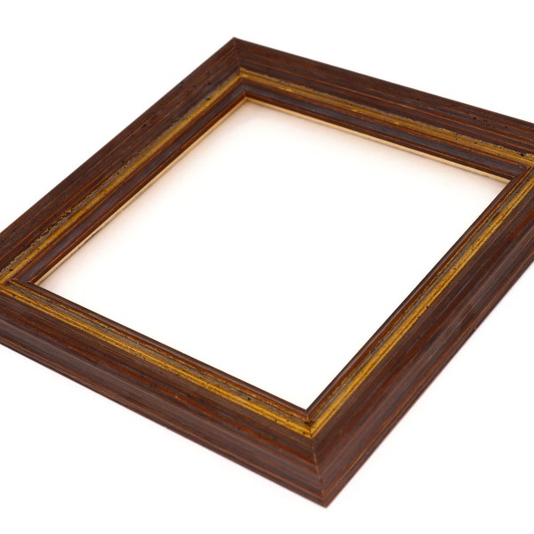 Rustic Picture Frame, Dark Walnut with Gold Panel, Choice of Size and Shape, Traditional Style, 210702