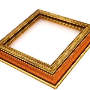 Antiqued Gold Picture Frame with Wide Moulding Burnt Orange Sienna Panel, Slightly Distressed Actual 1970s Design, Small and Square 211001