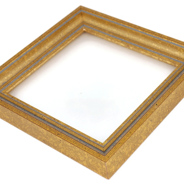 Antiqued Gold Picture Frame with Gray Grooves, Choice of Size and Shape, Traditional, 211014