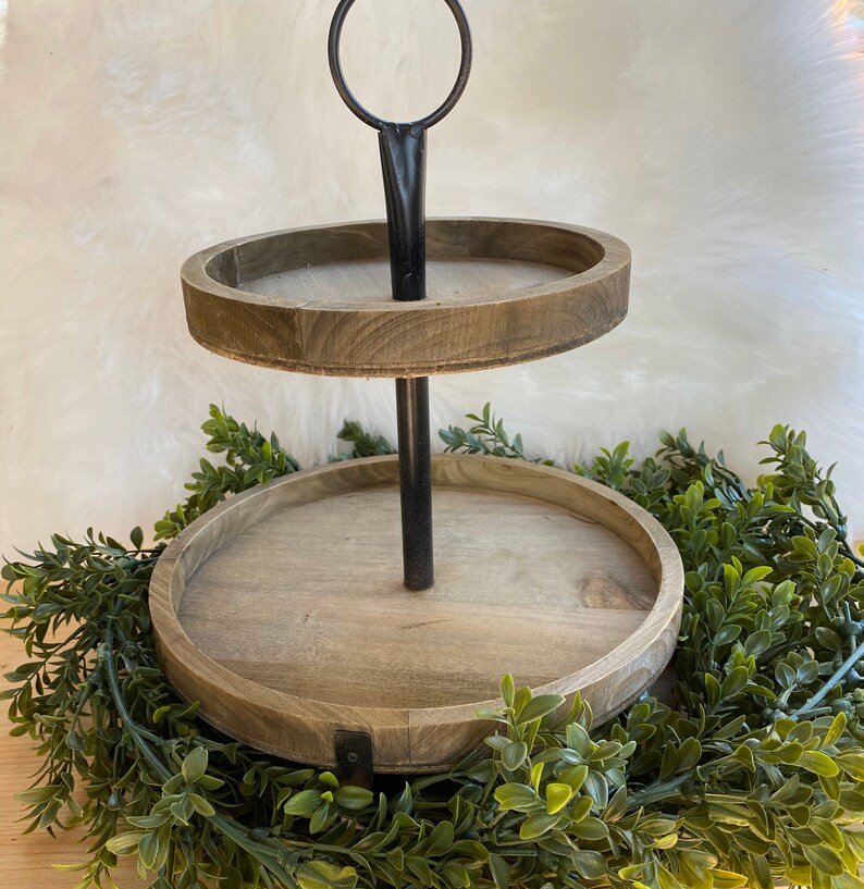 Tiered Farmhouse Tray // 2 Tier Wood and Metal Tray // Rustic Etsy