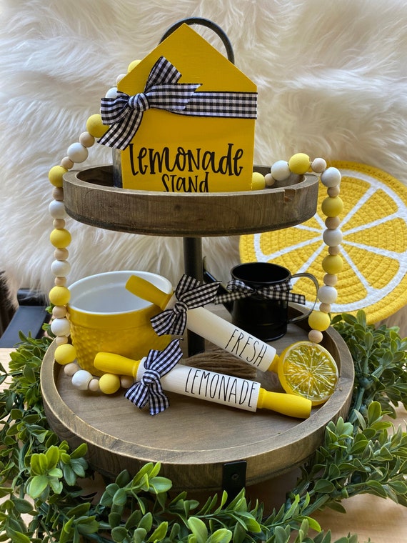 Lemon tiered tray decor // rae dunn lemon decor // tiered tray Etsy
