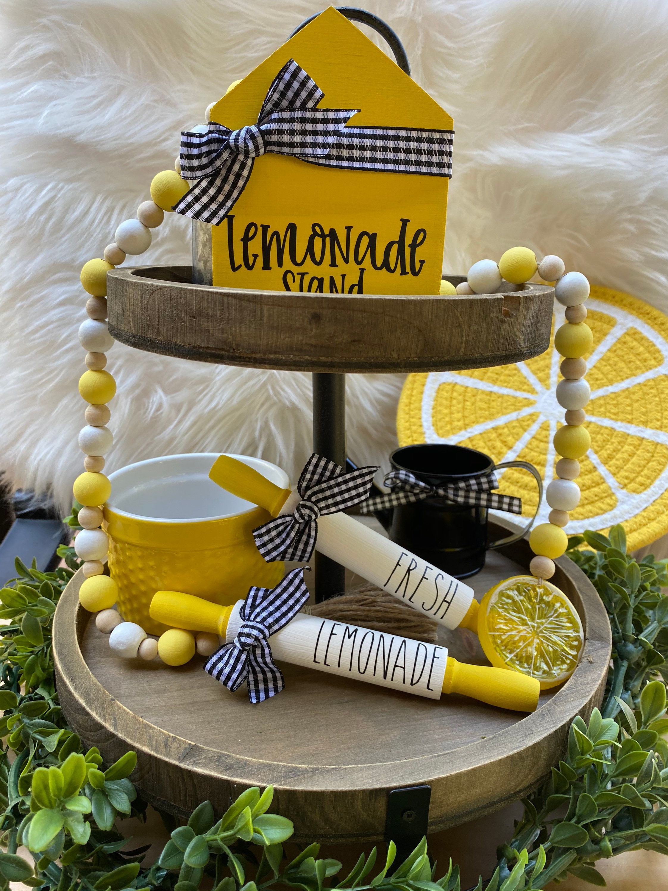 Lemon tiered tray decor // rae dunn lemon decor // tiered tray Etsy