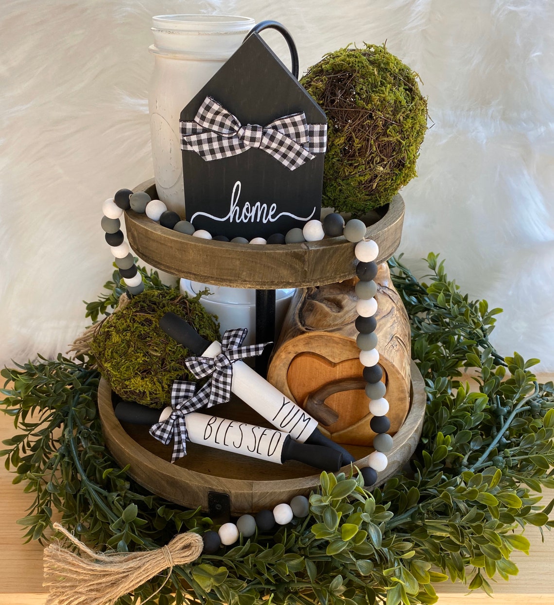 Tiered tray farmhouse decor bundle // Mini house sign // Etsy