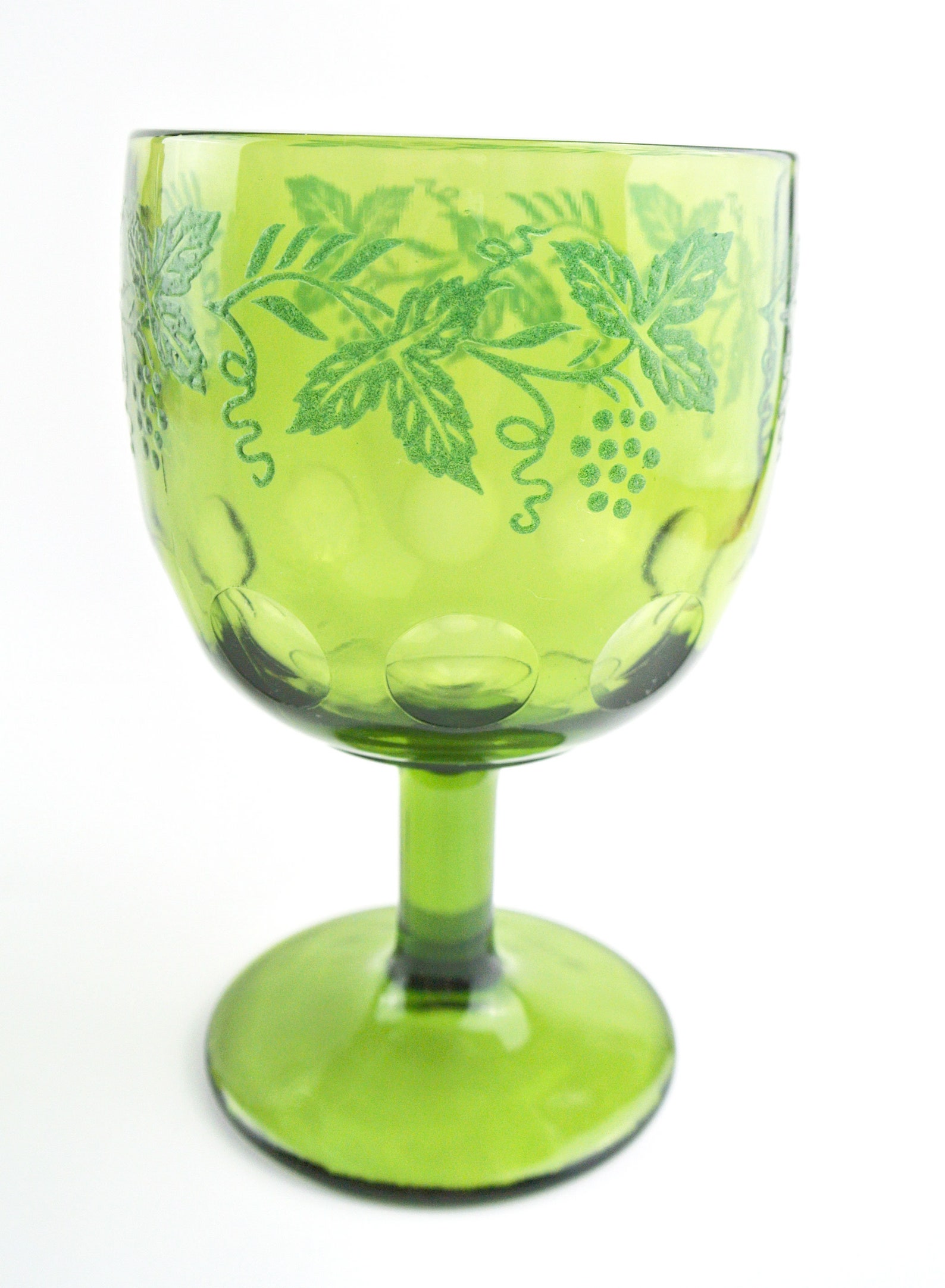 Vintage Olive Green Wine Glass With Grapes and Leaves Pattern Etsy