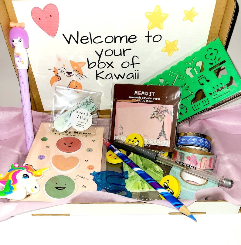 Mystery Cute Kawaii Stationery Box Washi Tape Note Pads Etsy