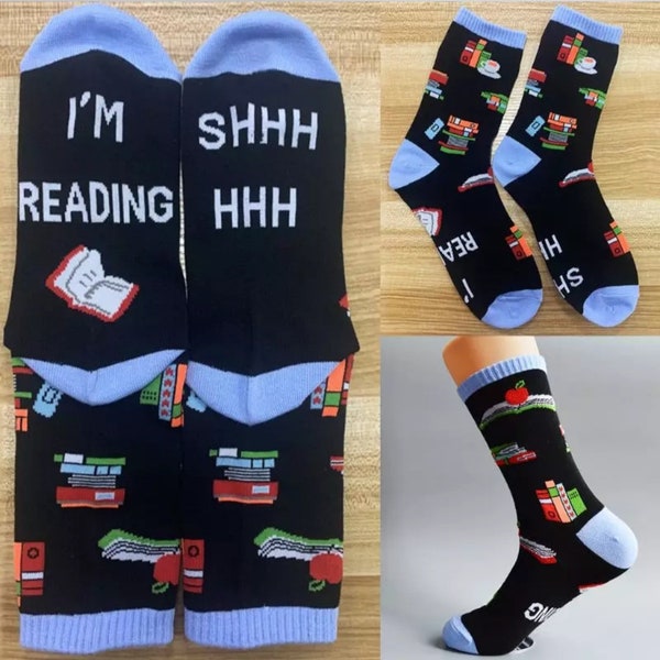 Pssst, ich lese gerade. Neuheitsocken, Leseratte/Bücherliebhaber Geschenkidee. Unisex. Verkäufer aus Großbritannien