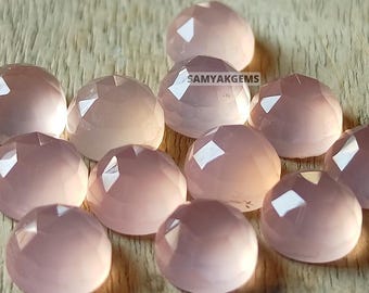 Cabujones de calcedonia rosa AAA de 12 mm de corte rosa - Lote de piedras preciosas facetadas de calcedonia redonda