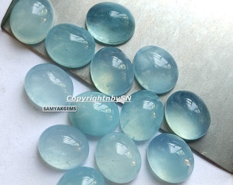 AAA= Blue Milky Aquamarine Oval 9X11 MM Cabochons - Flat back Oval Loose Aquamarine Cabs - Wholesale Aquamarine Gemstones Lot