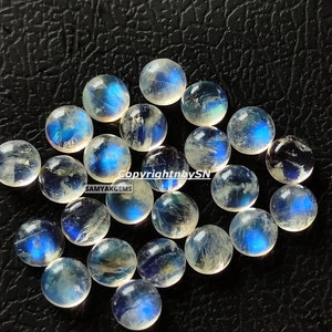 AAA Blue Moonstone 5mm Round Cabochon - Loose Flat Back Moonstone Cabs - Wholesale Moonstone 5mm Cabochon Lot - Rainbow Moonstone 5mm